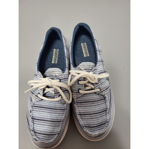 Skechers On the Go Blue Striped Boat Shoes Size 7.5 - SN136077 - Picture 2 of 5